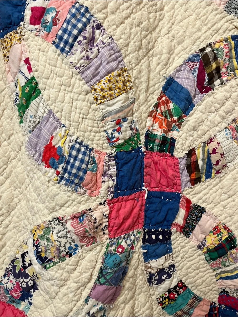 ANTIQUE DOUBLE WEDDING RING QUILT - Hand Pieced/Hand Quilted - Cotton